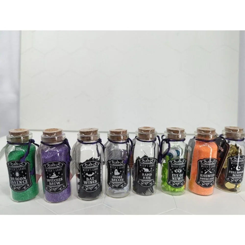 Target Bullseye Halloween 2021 Set of 8 Mini Filled Potion Glass Bottles Glitter